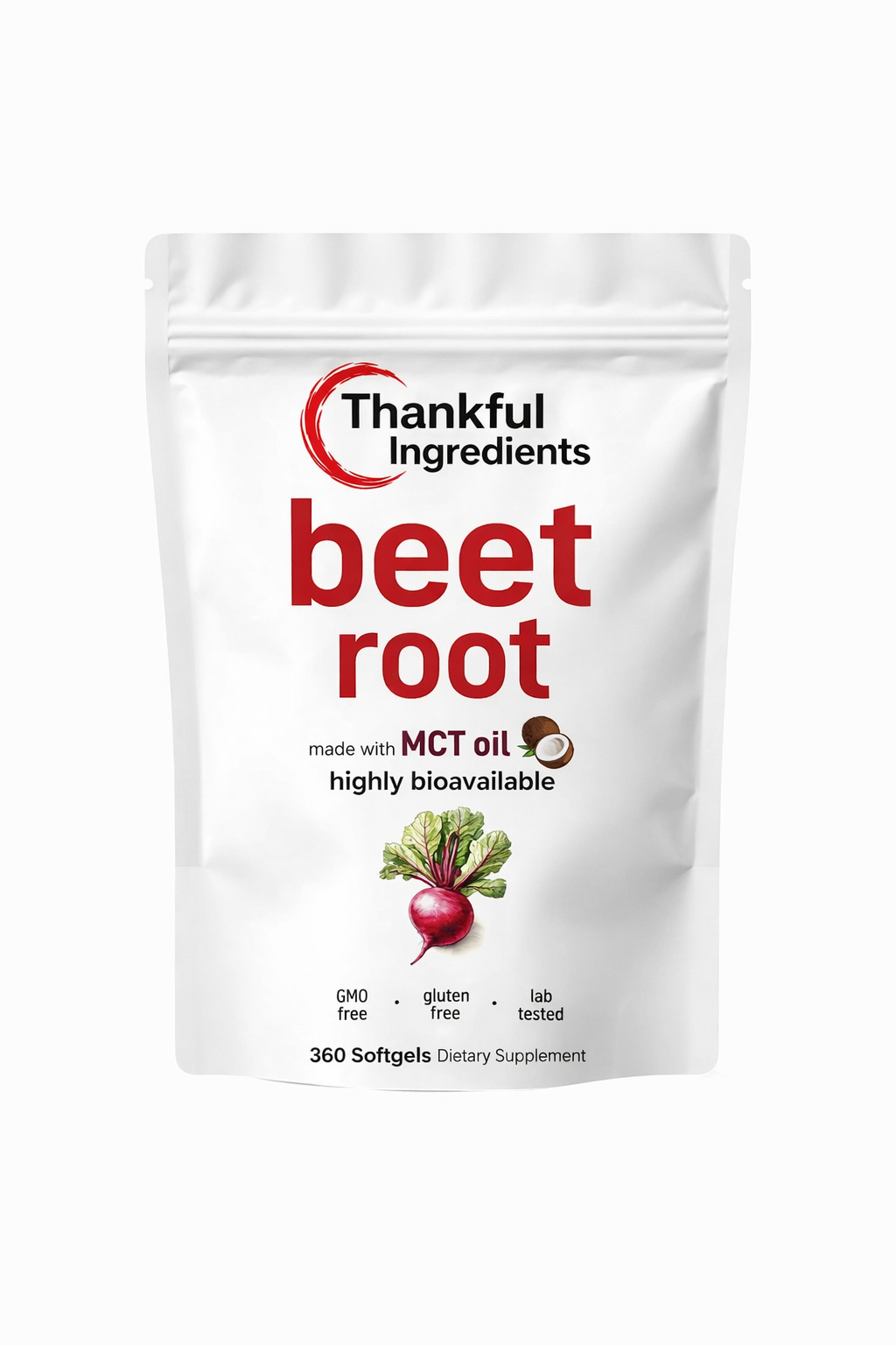 Thankful Ingredients Beet Root 9,000mg Equivalent, 360 Softgels with MCT Oil